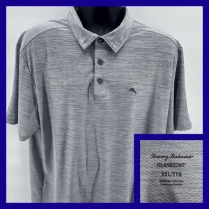 Tommy Bahama Islandzone Mens Gray Heathered Polo Shirt XXL Recycled Polyester